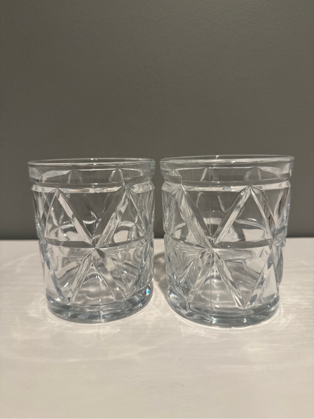 Clear Cut-Glass Tumbler Pair - Set of 2